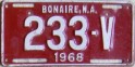 Nummernschilder / Kfz-Kennzeichen Niederländische Antillen 1968 1960er Bonaire