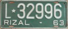 Nummernschilder / Kfz-Kennzeichen Philippinen 1963 1960er Rizal