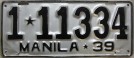 Nummernschilder / Kfz-Kennzeichen Philippinen 1939 1930er Manila