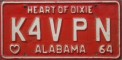 Nummernschilder / Kfz-Kennzeichen USA 1964 1960er Alabama AL Amateur HAM Radio