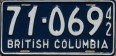 Nummernschilder / Kfz-Kennzeichen Kanada 1942 1940er British Columbia