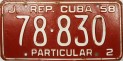 Nummernschilder / Kfz-Kennzeichen Kuba 1958 1950er