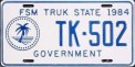 Nummernschilder / Kfz-Kennzeichen Mikronesien, Föd. Staat. 1984 1980er Truk GOV