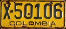 Nummernschilder / Kfz-Kennzeichen Kolumbien 1957 1950er GOV