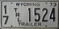 Nummernschilder / Kfz-Kennzeichen USA 1973 1970er Wyoming WY