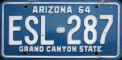 Nummernschilder / Kfz-Kennzeichen USA 1964 1960er Arizona AZ