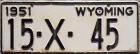 Nummernschilder / Kfz-Kennzeichen USA 1951 1950er Wyoming WY