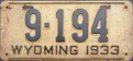 Nummernschilder / Kfz-Kennzeichen USA 1933 1930er Wyoming WY