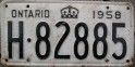 Nummernschilder / Kfz-Kennzeichen Kanada 1958 1950er Ontario
